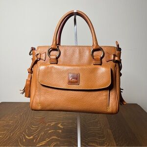 Dooney & Bourke Caramel Florentine Leather Satchel with Front Flap Pocket